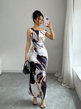 Oblique Shoulder Waist Cinched Fitted Floral Print Design Dress
